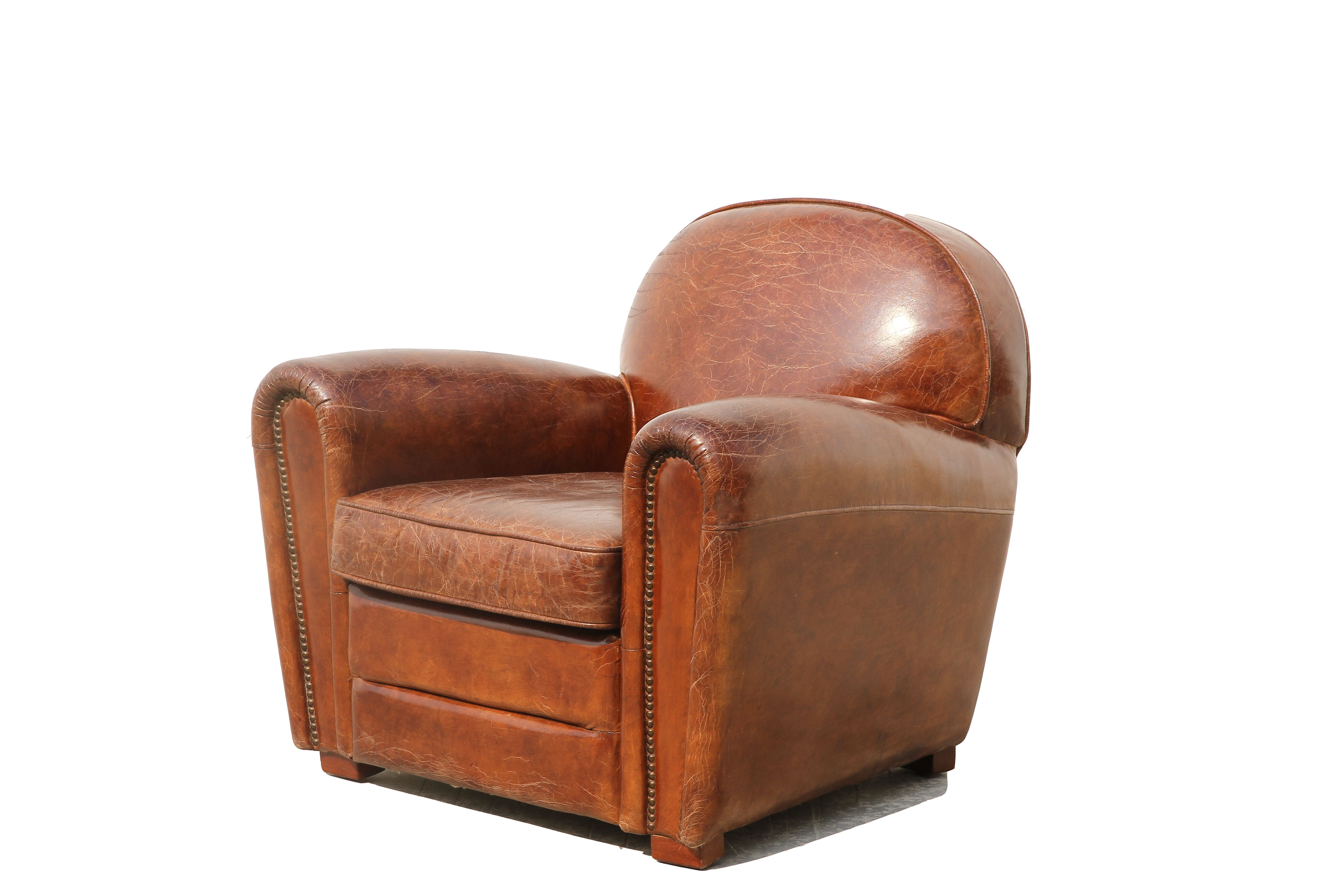 Pasargad Home Paris Club Genuine Leather Living Room Arm Chair  Brown