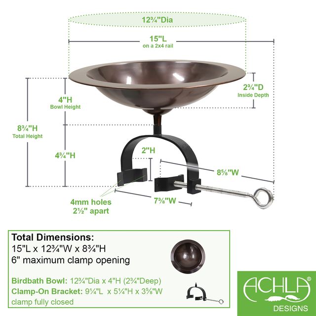 Classic II Birdbath- Over Rail Bracket