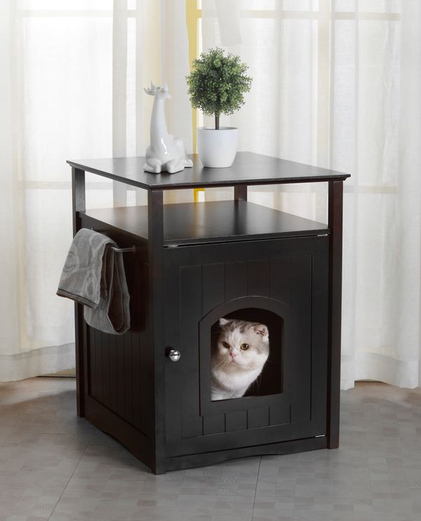 Cat Washroom Litter Box Cover / Night Stand, Black