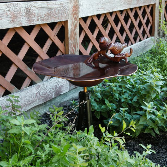 Antiqued Birdbath w/ Birds- Tripod Stand