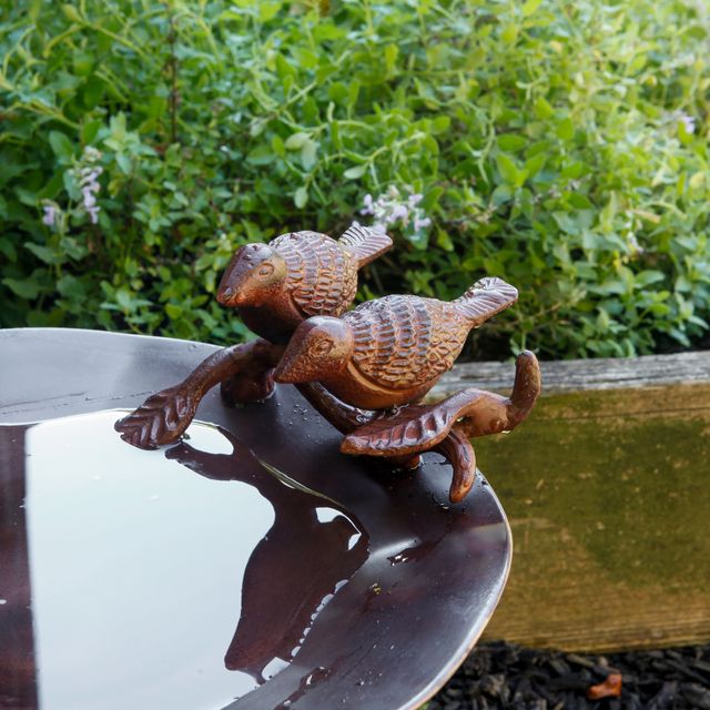 Antiqued Birdbath w/ Birds- Tripod Stand