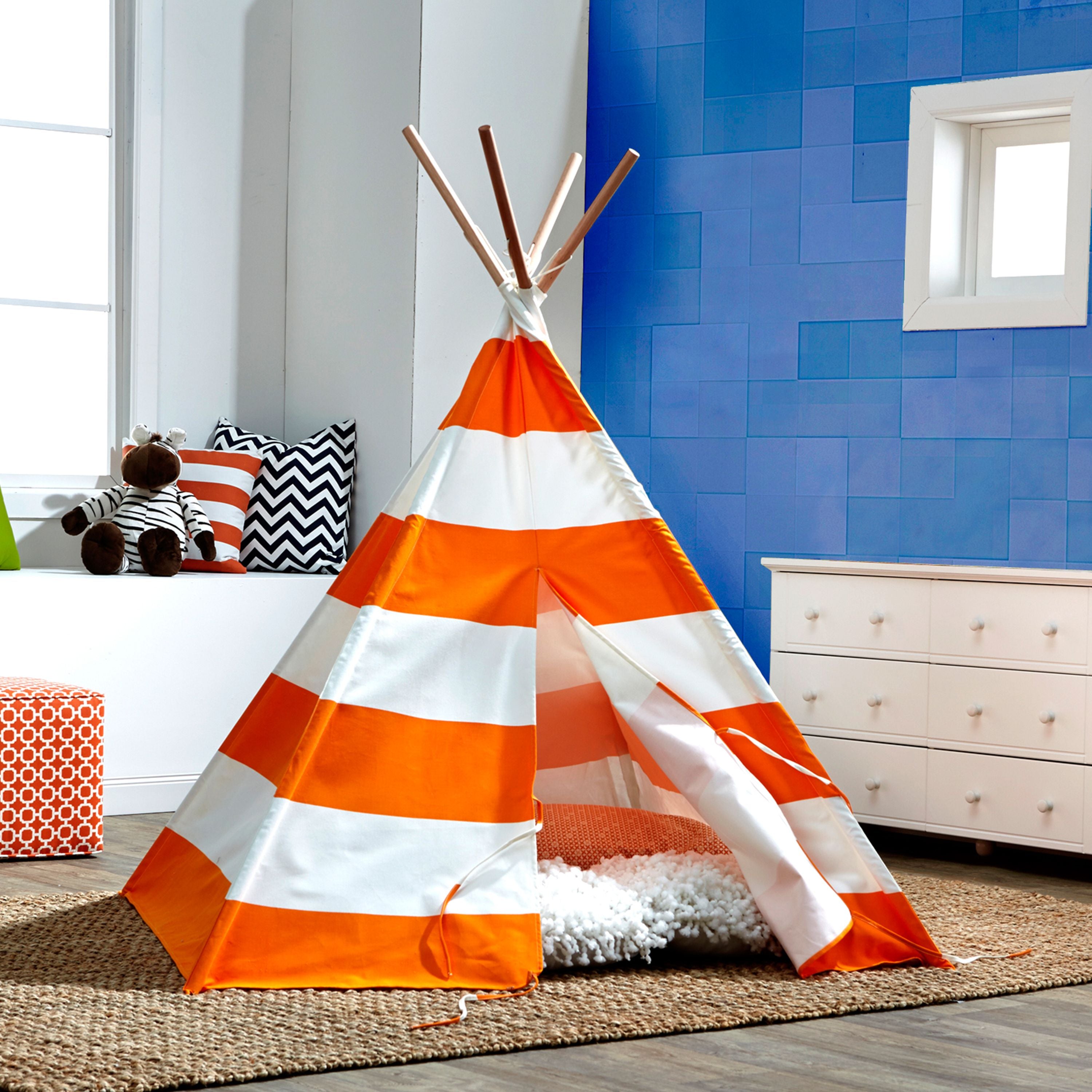 Children’s Teepee, Orange With White Stripes