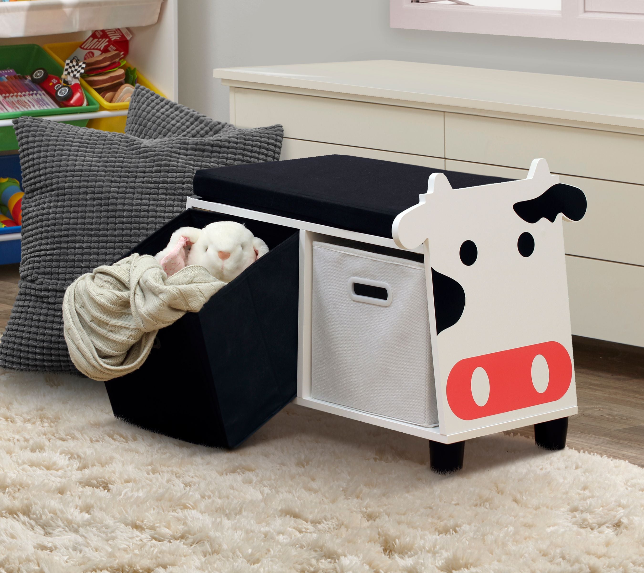 Children’s Cow Storage Bench With Cushion