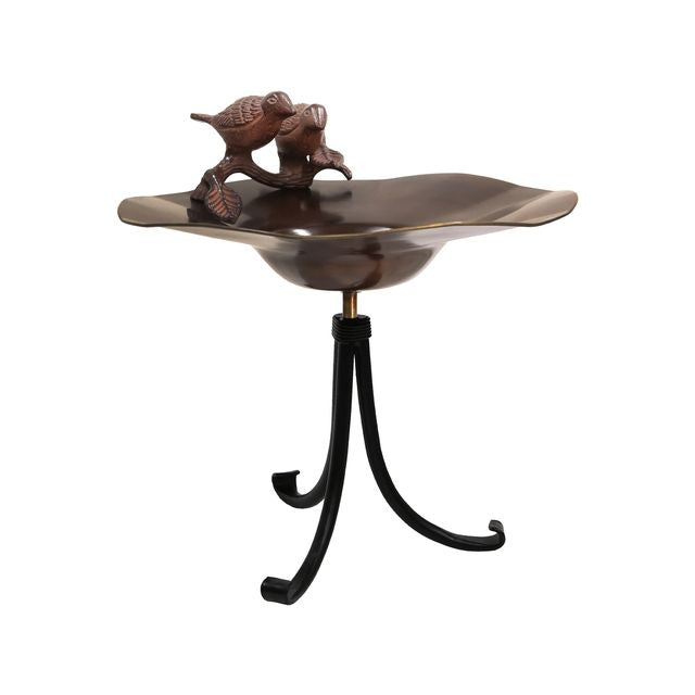 Antiqued Birdbath w/ Birds- Tripod Stand