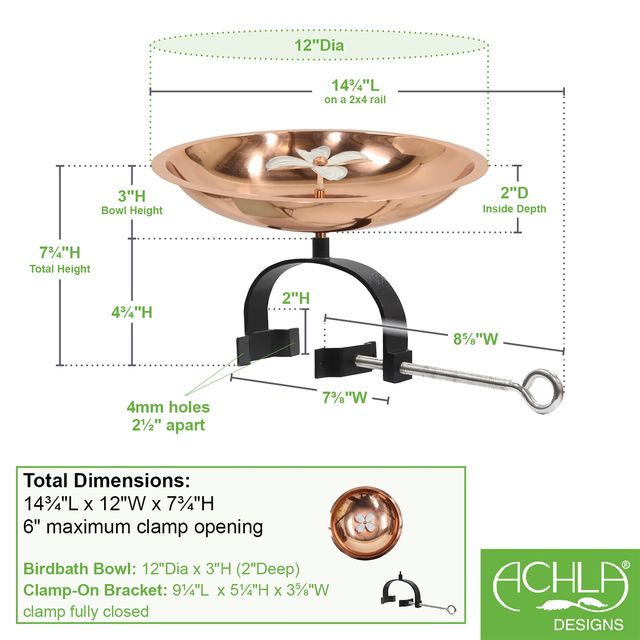 Dogwood Birdbath- Over Rail Bracket