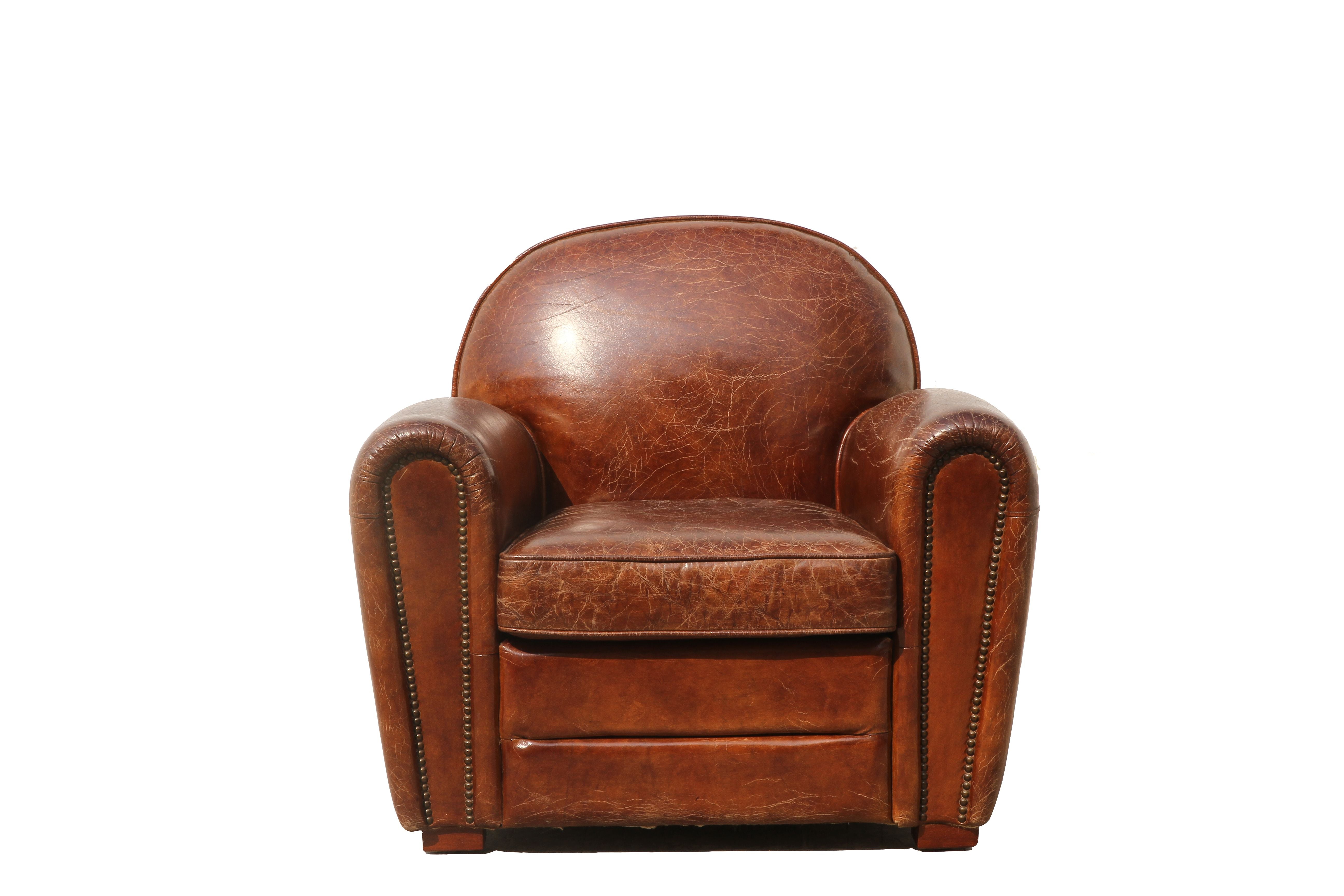 Pasargad Home Paris Club Genuine Leather Living Room Arm Chair  Brown