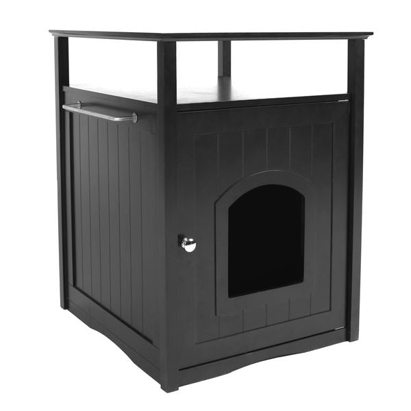 Cat Washroom Litter Box Cover / Night Stand, Black