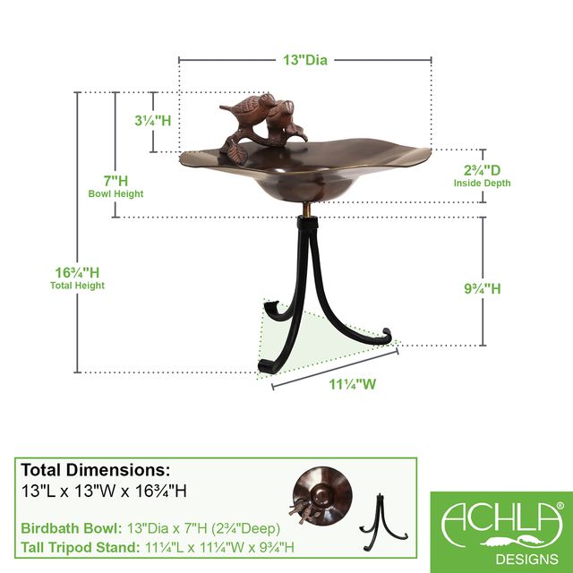 Antiqued Birdbath w/ Birds- Tripod Stand