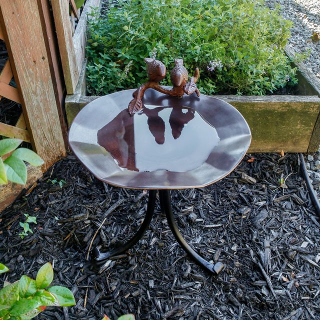 Antiqued Birdbath w/ Birds- Tripod Stand