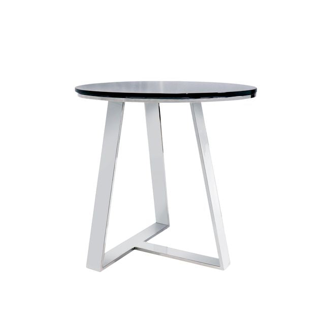Pasargad Home Luxe Glass & Steel End Table, Black/Chrome