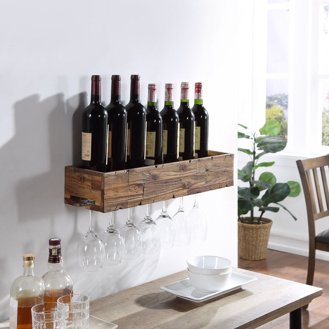 24″ Floating Wine Shelf With Glass Holder