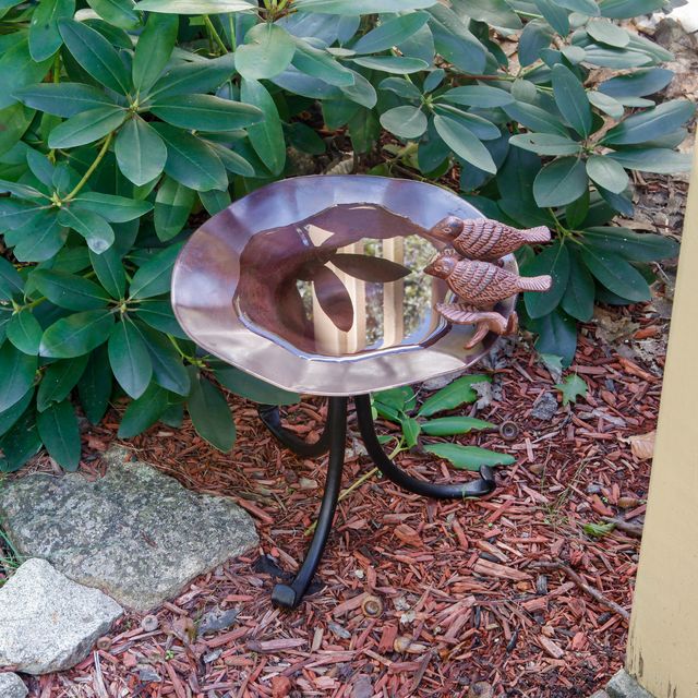 Antiqued Birdbath w/ Birds- Tripod Stand