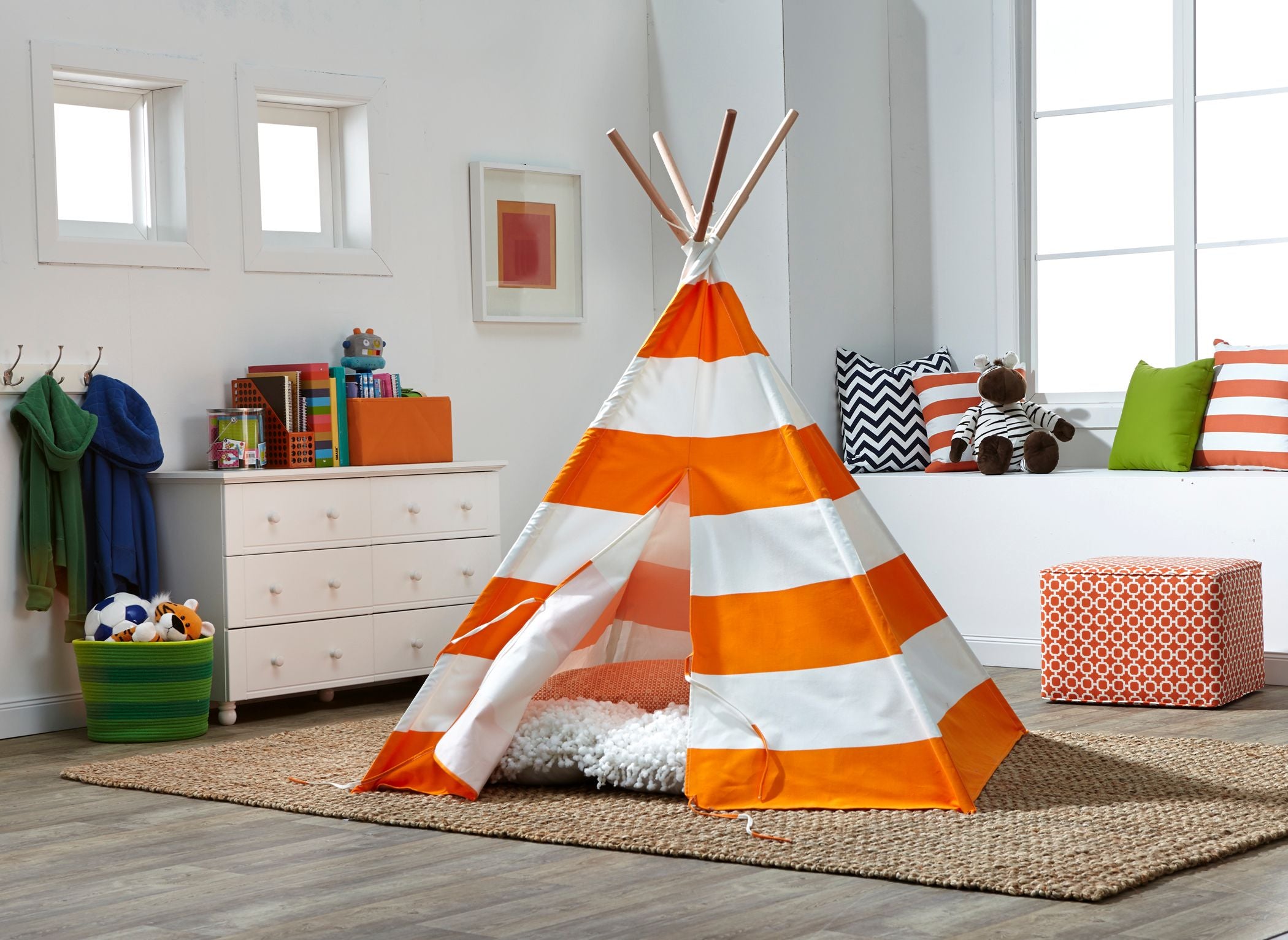 Children’s Teepee, Orange With White Stripes