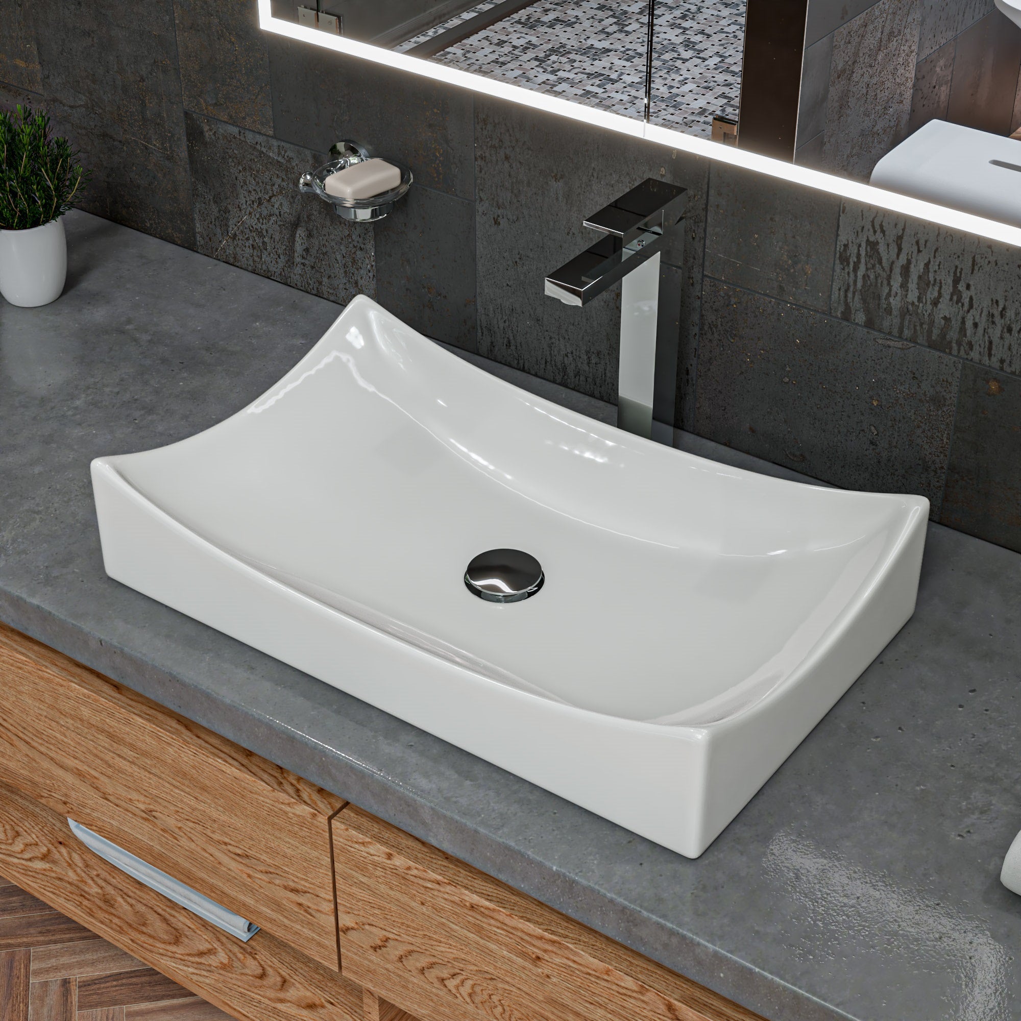 ALFI brand AB1129-PC Polished Chrome Tall Square Single Lever Bathroom Faucet