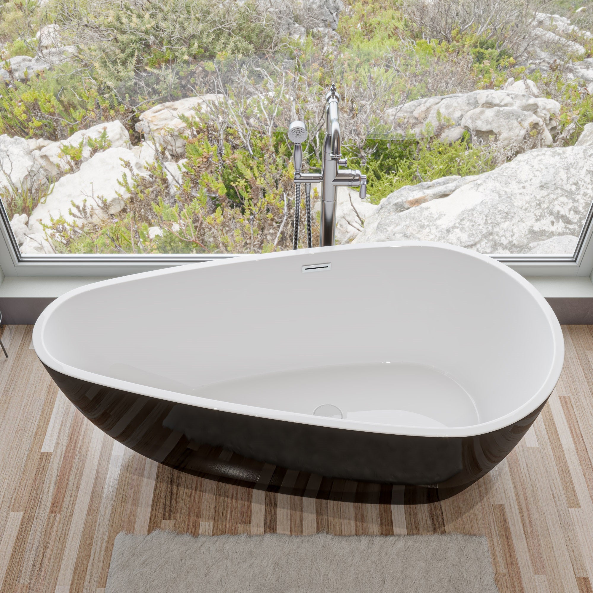 ALFI brand AB8862 59 inch Black & White Oval Acrylic Free Standing Soaking Bathtub