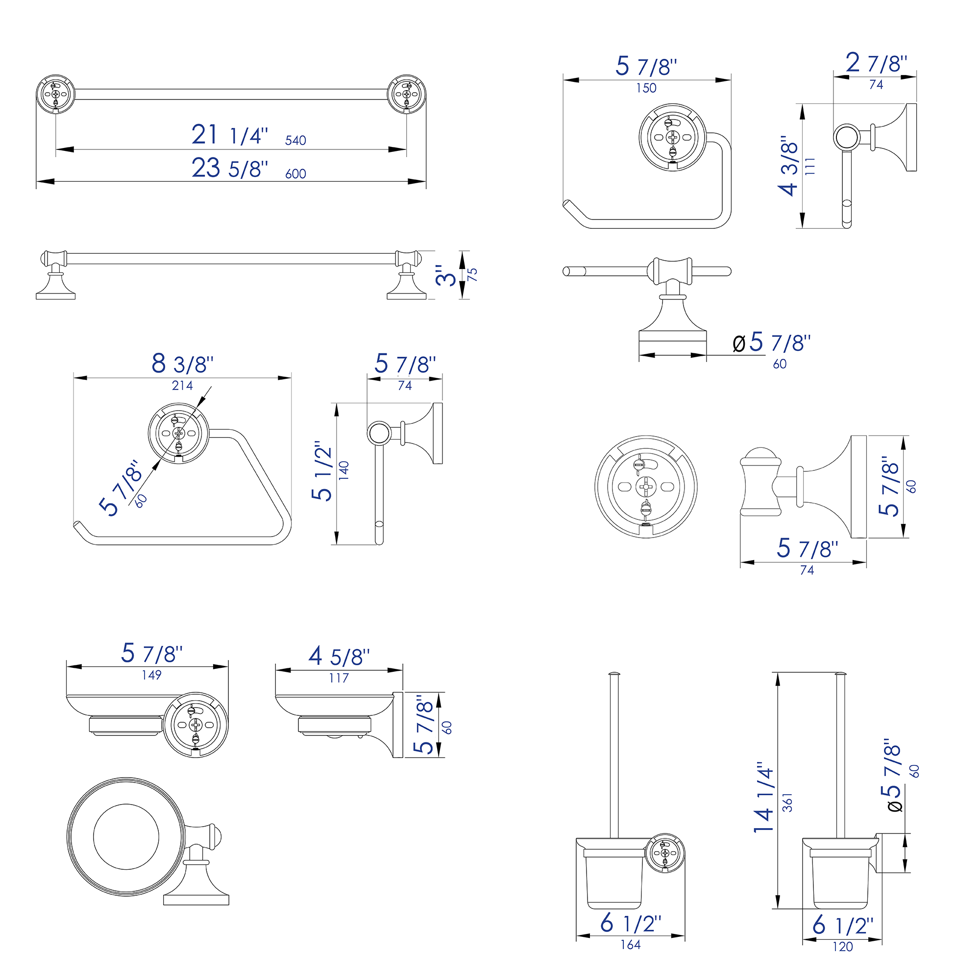 Brushed Nickel 6 Piece Matching Bathroom Accessory Set