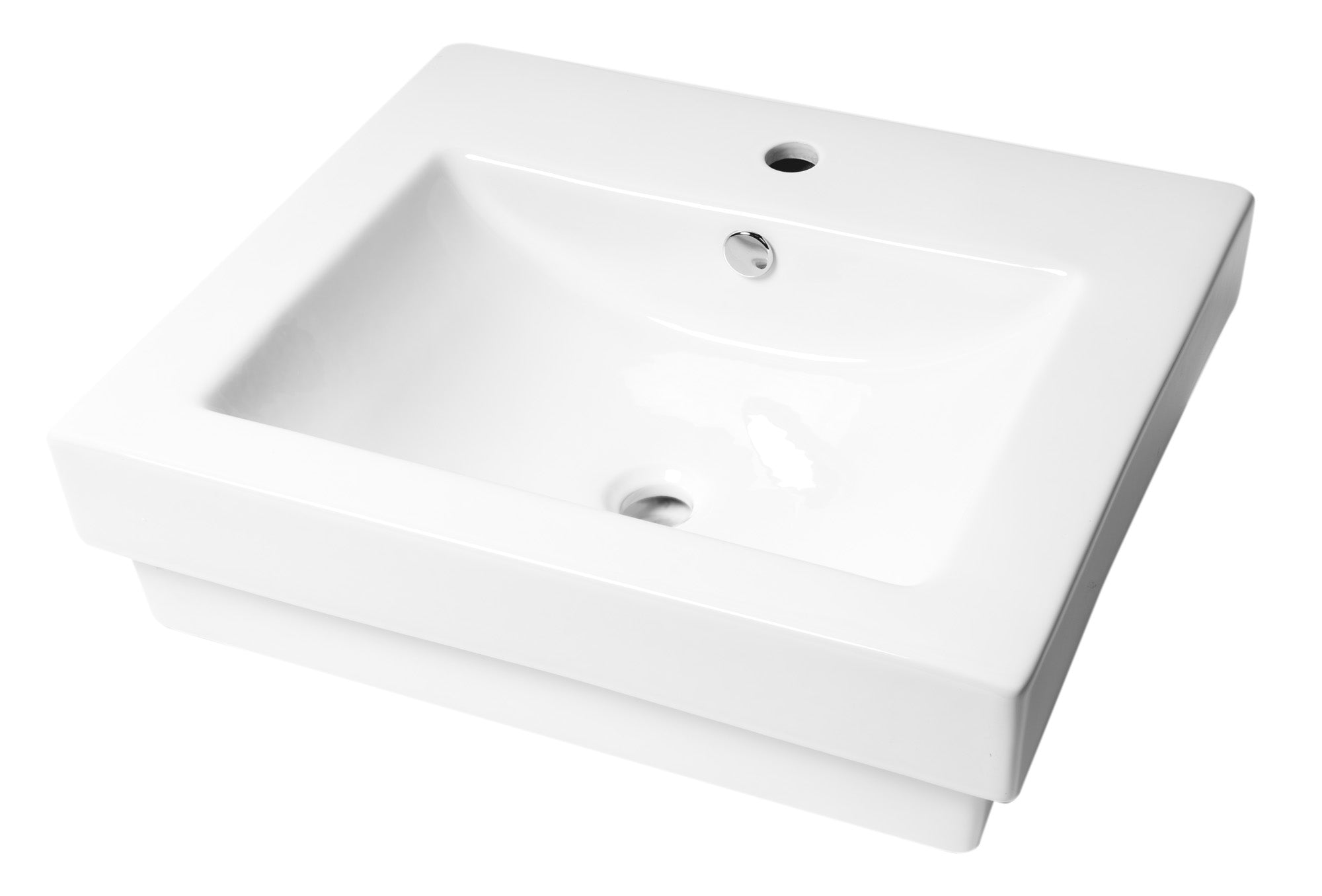 ALFI brand ABC701 White 24Inch Rectangular Semi Recessed Ceramic Sink with Faucet Hole