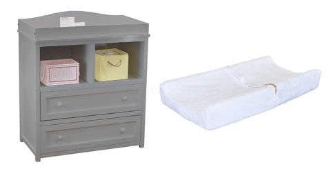 AFG Leila 2-Drawer Changing Table Gray with Contoured Changing Pad and Fabric Cover