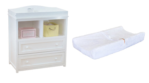 AFG Leila 2-Drawer Changing Table White with Contoured Changing Pad and Fabric Cover