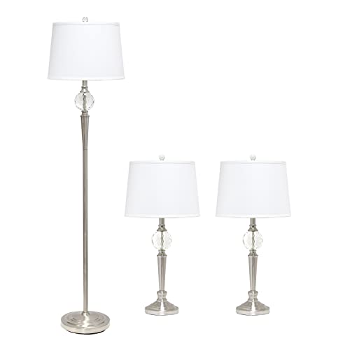 Lalia Home Crystal Drop Table and Floor Lamp Set in Brushed Nickel