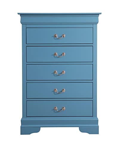 Louis Phillipe Teal 5 Drawer Chest of Drawers (33 in L. X 18 in W. X 48 in H.)