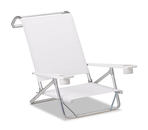 Set of 2 Telescope Casual Original Mini-Sun Chaise Folding Beach Arm Chairs With Marine Grade Polymer Arms With Cup Holders With White Fabric