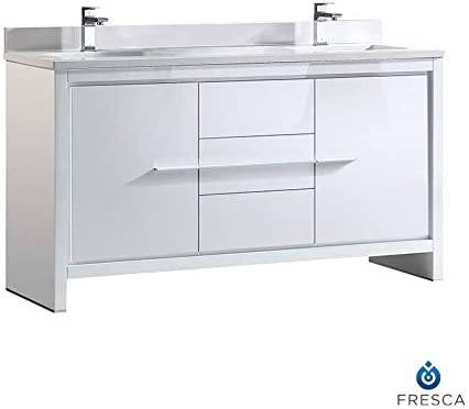 Fresca Allier 60" White Modern Double Sink Bathroom Cabinet