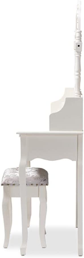 Baxton Studio Veronique Traditional French Provincial White Finished Wood 2-Piece Vanity Table with Mirror and Ottoman