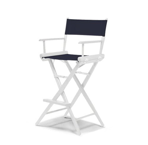 Telescope Casual World Famous Bar Height Director Chair With White Finish and Navy Fabric
