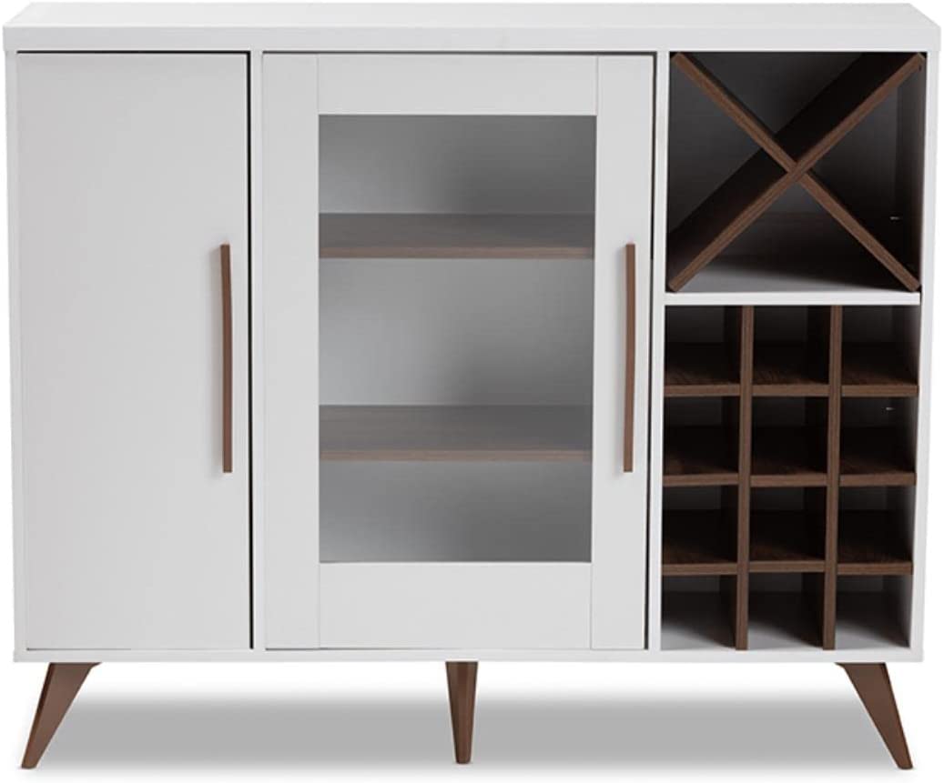 Baxton Studio Pietro Mid-Century Modern White and Walnut Finished Wood Wine Cabinet