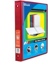 Bazic 1&#34; Red 3-Ring View Binder with 2-Pockets