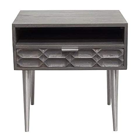 Petra Solid Mango Wood 1-Drawer Accent Table in Smoke Grey Finish w/ Nickel Legs by Diamond Sofa
