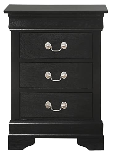 Louis Philippe 3-Drawer Black Nightstand (29 in. H x 16 in. W x 21 in. D)