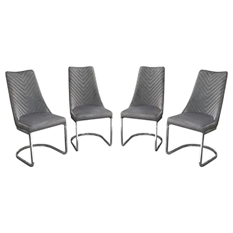 Vogue Set of (4) Dining Chairs in Grey Velvet with Polished Stainless Steel Base by Diamond Sofa