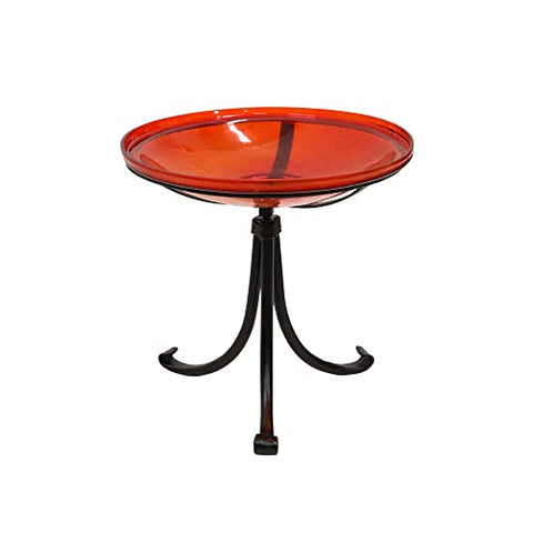 14 Red Crackle Birdbath- Tripod Stand