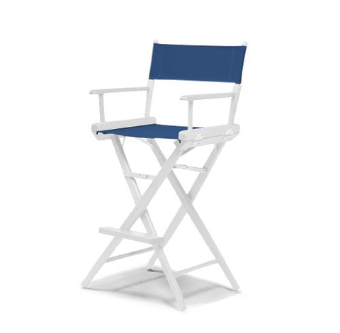 Telescope Casual World Famous Bar Height Director Chair With White Finish and Blue Fabric