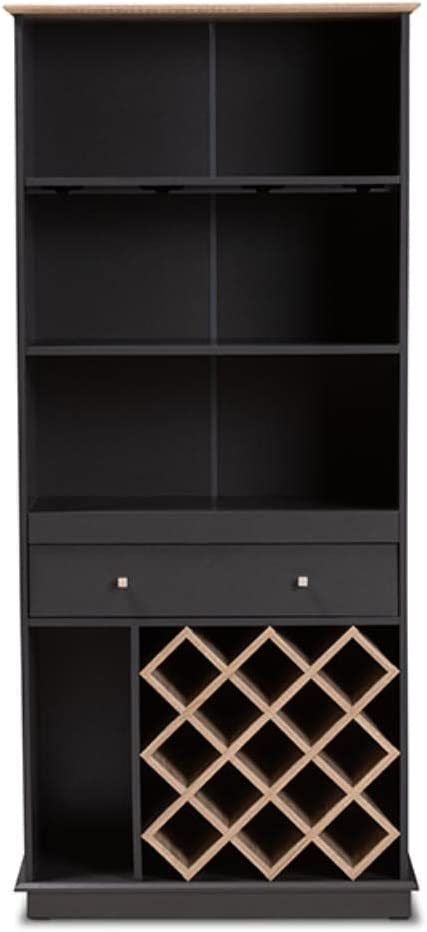 Baxton Studio Mattia Modern and Contemporary Dark Grey and Oak Finished Wood Wine Cabinet