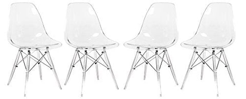 LeisureMod Dover Molded Side Chair with Acrylic Legs Set of 4 Transparent Red