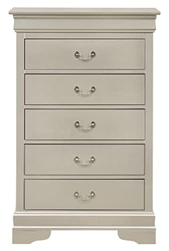 Louis Phillipe II Silver Champagne 5 Drawer Chest of Drawers (31 in L. X 16 in W. X 48 in H.)