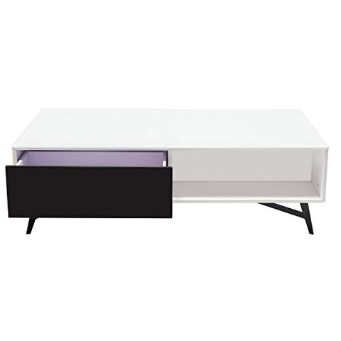 Tempo 2-Tone Cocktail Table with Storage in White Lacquer Finish with Black Lacquer Drawer Fronts and Black Powder Coated Legs by Diamond Sofa