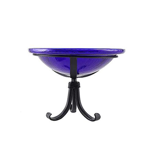 12 Cobalt Blue Crackle Birdbath- Tripod Stand