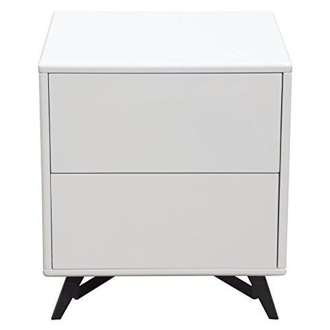 Tempo End Table with Drawer Storage in White Lacquer Finish and Black Powder Coated Legs by Diamond Sofa