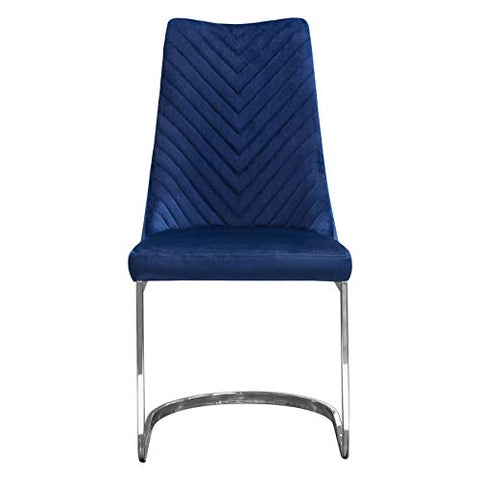 Vogue Set of (4) Dining Chairs in Navy Blue Velvet with Polished Stainless Steel Base by Diamond Sofa