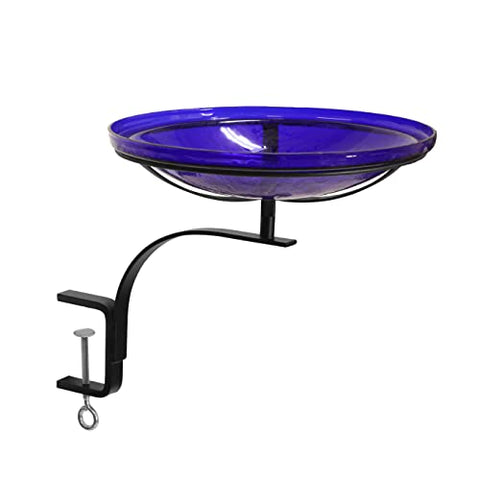 14 Cobalt Blue Crackle Birdbath- Rail Mount Bracket