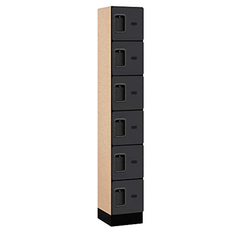 12Inches  Wide Six Tier Box Style Designer Wood Locker - 1 Wide - 6 Feet High - 15 Inches Deep - Black