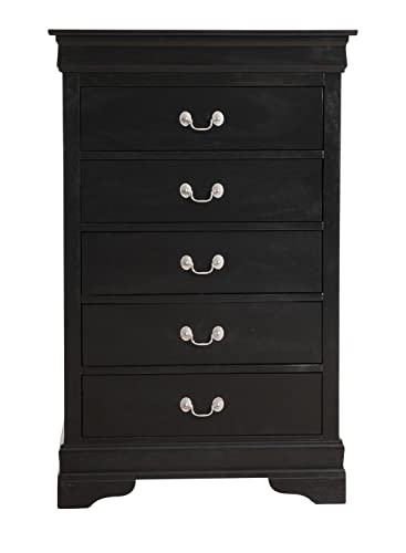 Louis Phillipe II Black 5 Drawer Chest of Drawers (31 in L. X 16 in W. X 48 in H.)