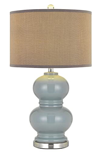 Bergamo Ceramic Table Lamp With Hardback Plantium Grey Fabric Shade (Sold And Priced As Pairs)
