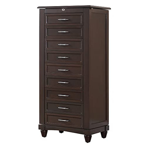Joseph Espresso Locking Jewelry Armoire with 9 Drawer