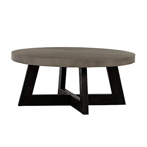 Armen Living Chester Acacia Wood Coffee Table, 36&#34; Wide, Concrete and Redish Black