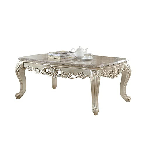 ACME Gorsedd Coffee Table w/Marble Top - - Marble &amp; Antique White